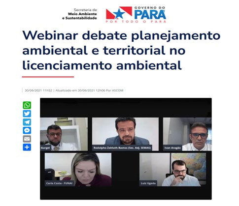 Webinar sobre planejamento ambiental e territorial no licenciamento ambiental